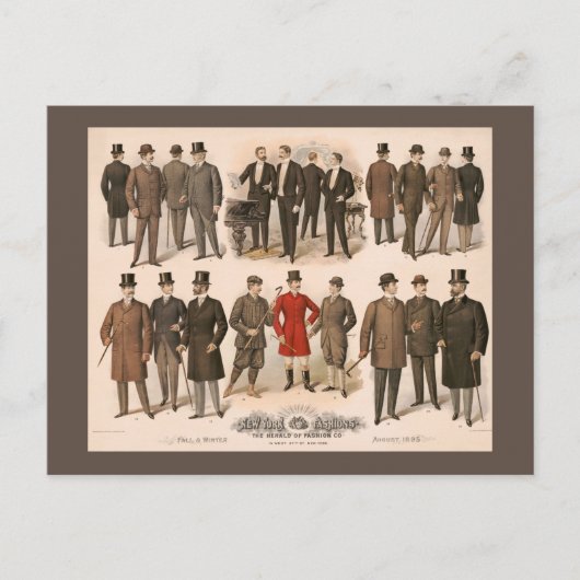 herfst mode mannen en winter 1895 briefkaart (Voorkant)
