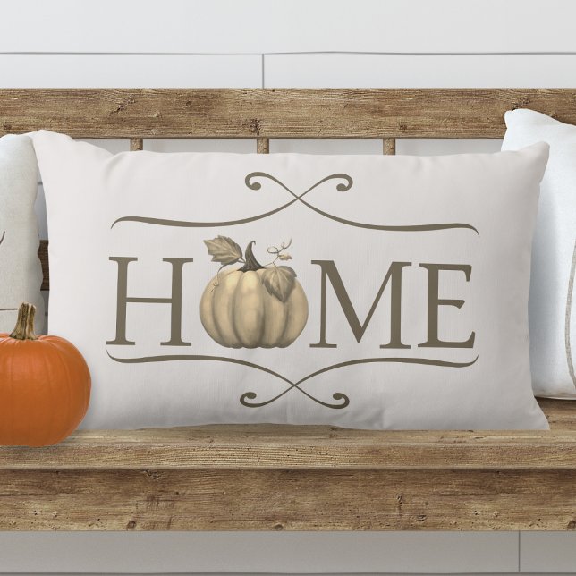 Herfst Modern Farmhouse HOME citaat Pumpkin Kussen (Autumn Modern Farmhouse HOME Lumbar Pillow with Pumpkin Accent)