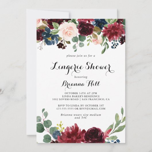 Herfst moderne kalligrafie bruids lingerie douche kaart (Voorkant)