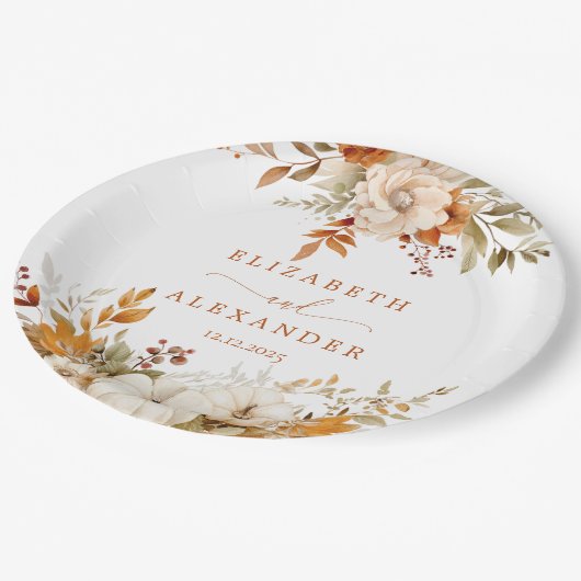 Herfst Moderne Rustieke Terracotta Huwelijk Papieren Bordje (Gekanteld)