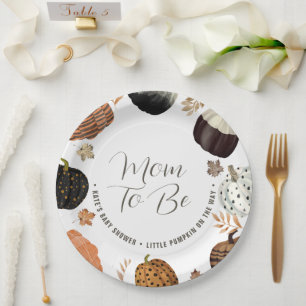 Herfst Moeder om kleine pompoen Baby shower papier Papieren Bordje