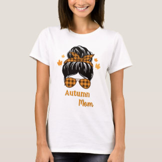 Herfst Moeder Rommelige Knot Buffalo Plaid Zonnebr T-shirt