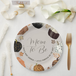 Herfst Moeder Wordt Klein Pompoen Baby Shower Papi Papieren Bordje