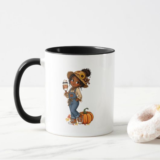 Herfst mok met schattig boerenmeisje (Met donut)