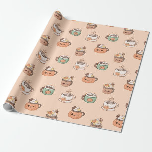 Herfst Mokken & Pompoentaart Kawaii Wrap Cadeaupapier