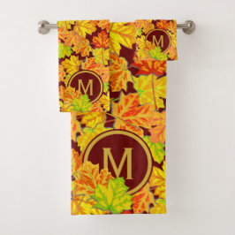 Herfst Monogram Maple verlaat najaar oliepatroon Bad Handdoek