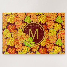 Herfst Monogram Maple verlaat najaar oliepatroon Legpuzzel