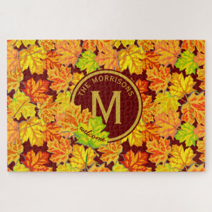 Herfst Monogram Maple verlaat najaar oliepatroon Legpuzzel