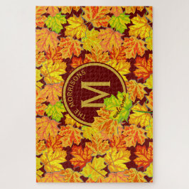 Herfst Monogram Maple verlaat najaar oliepatroon Legpuzzel