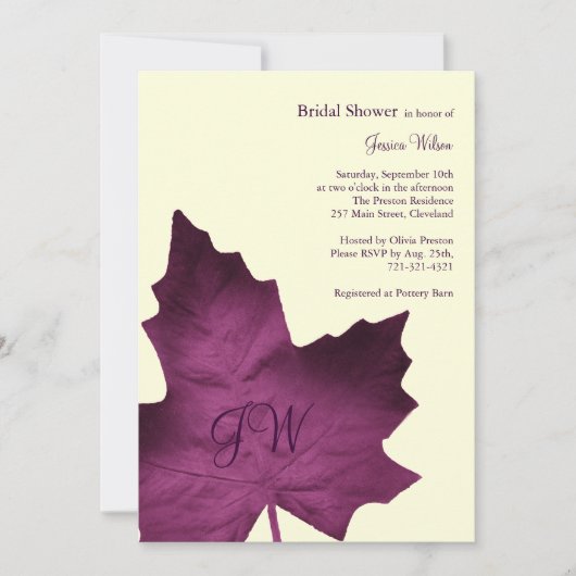 Herfst Monogrammed Bridal Shower Invitation (paars Kaart (Voorkant)