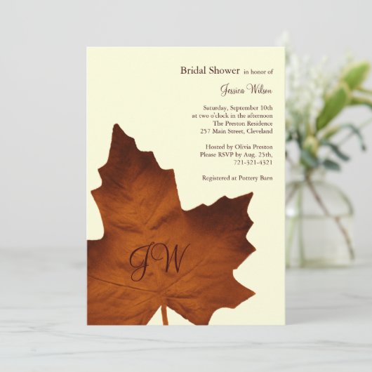 Herfst Monogrammed Bridal Shower Invitation sinaas Kaart (Staand voorkant)