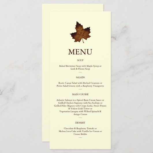 Herfst Monogrammed Menu in brown (Voorkant / Achterkant)