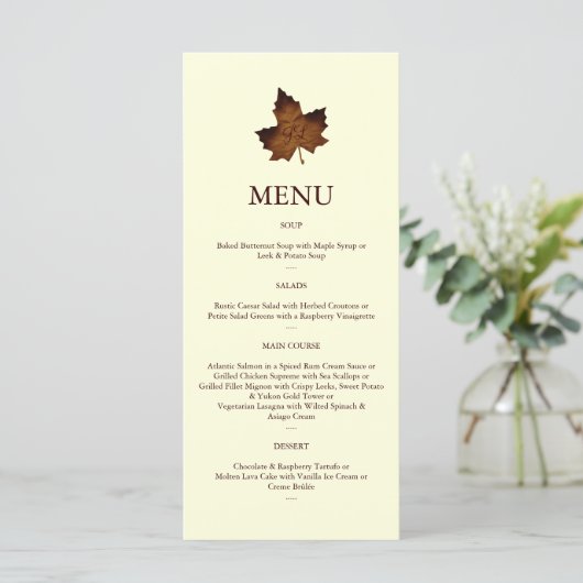 Herfst Monogrammed Menu in brown (Staand voorkant)