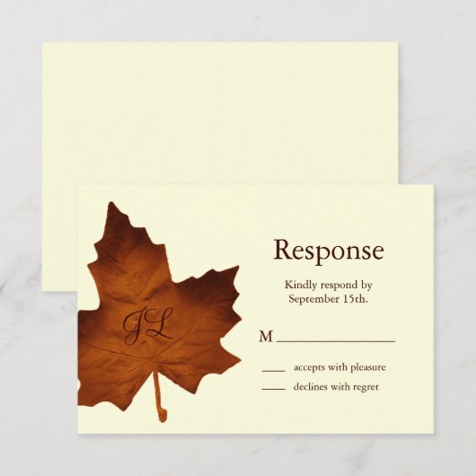 Herfst Monogrammed RSVP Kaartje (Voorkant / Achterkant)