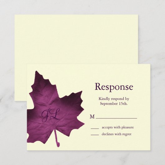 Herfst monogrammed RSVP (paars) (Voorkant / Achterkant)