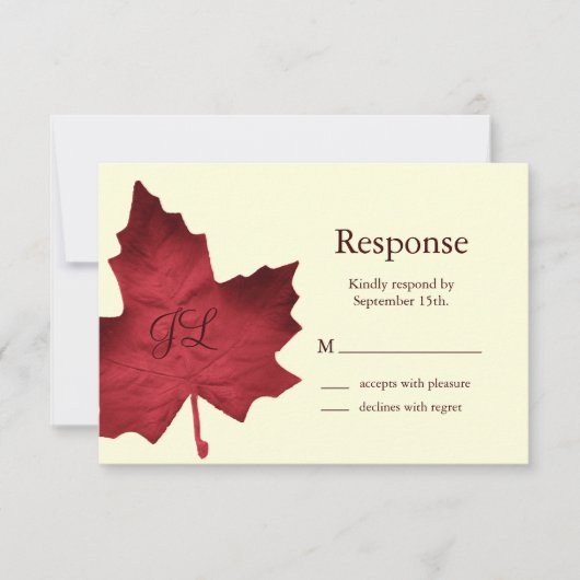 Herfst monogrammed RSVP (rood) Kaartje (Voorkant)