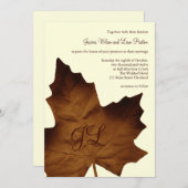 Herfst Monogrammed Wedding Invitation (bruin) Kaart (Voorkant / Achterkant)
