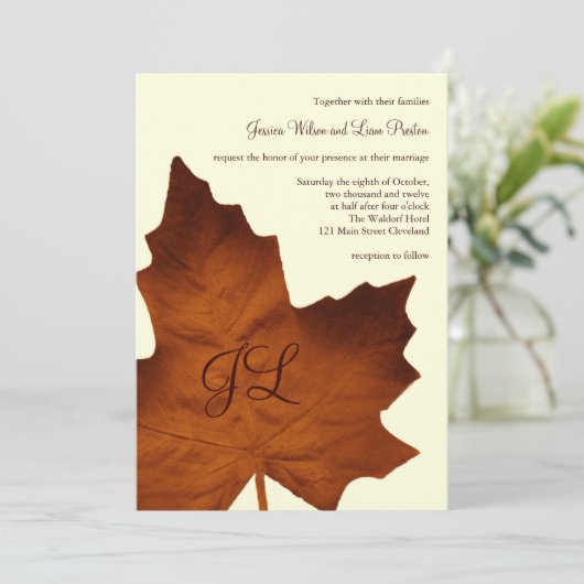 Herfst Monogrammed Wedding Invitation Kaart (Staand voorkant)