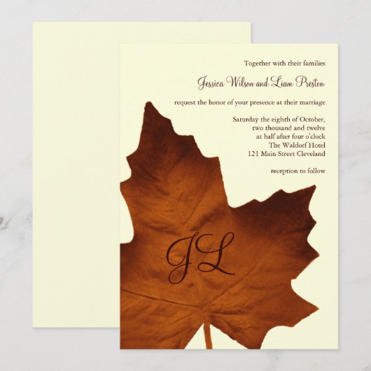 Herfst Monogrammed Wedding Invitation Kaart (Voorkant / Achterkant)