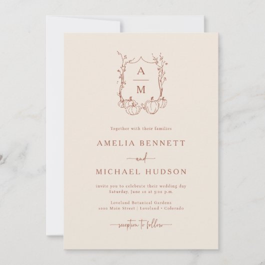 Herfst Monogrammed Wedding Kaart (Voorkant)