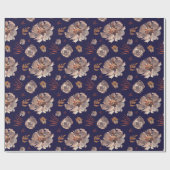 Herfst Moody Bloemen Herfst waterverf Blauw Patroo Cadeaupapier (Vlak)