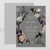 Herfst Moody Floral Lijst Paarse grijze bruiloft Kaart (Voorkant / Achterkant)