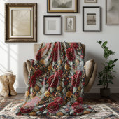 Herfst Moody Peony Bourgondië op donkergrijze bloe Fleece Deken