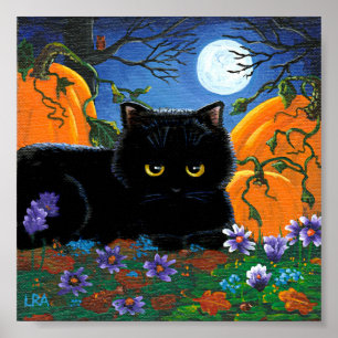 Herfst Moon Black Cat Pumpkins Creationarts Poster