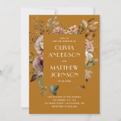 Herfst mosterd geel bloemenbruiloft QR code detail Kaart (Voorkant)