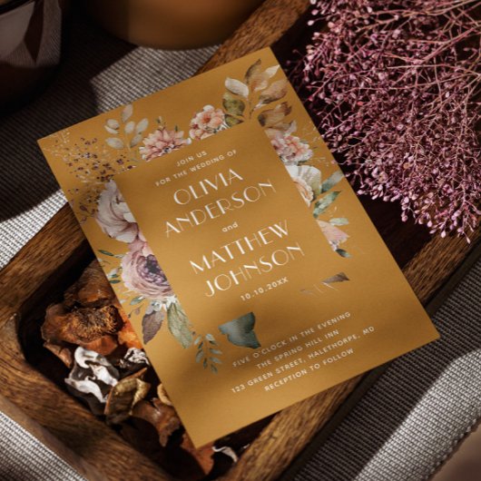 Herfst mosterd geel bloemenbruiloft QR code detail Kaart