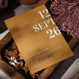 Herfst mosterdgeel moderne typografie bruiloft + Q Kaart