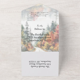 Herfst Mountain bruiloft All In One Uitnodiging