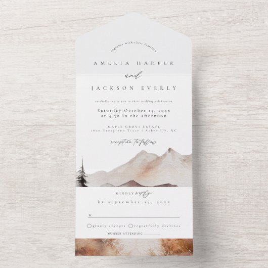 Herfst Mountain bruiloft alles in één uitnodiging (Binnen)