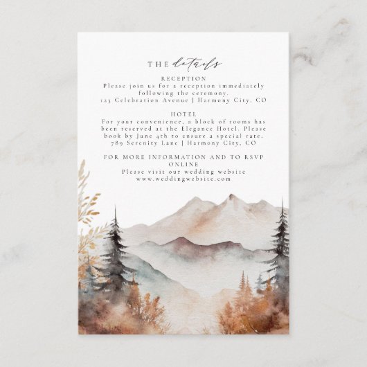 Herfst Mountain bruiloft Details Kaart (Voorkant)