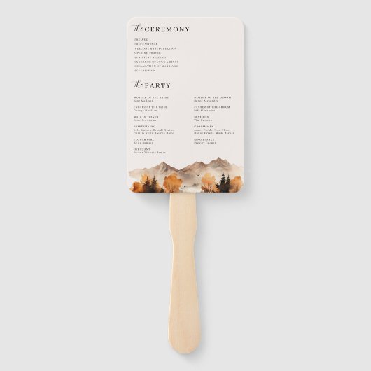 Herfst Mountain bruiloft programma fan Handwaaier (Achterkant)