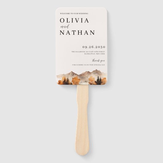 Herfst Mountain bruiloft programma fan Handwaaier (Voorkant)