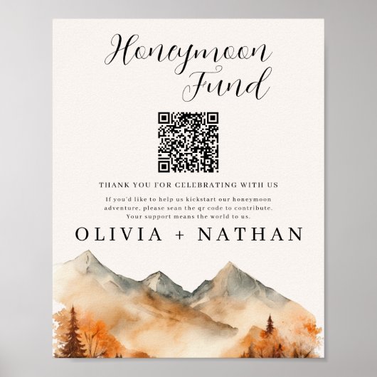 Herfst Mountain Honeymoon Fund Wedding Sign Poster (Voorkant)
