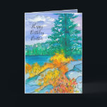 Herfst Mountain Lake Gelukkige Verjaardag Broer Kaart<br><div class="desc">Een herfst seizoen verjaardagskaart met een bergmeer in het najaar met planten en struiken die in de rotsen groeien en van kleur veranderen naar felgele kleuren en sinaasappels met een maagdenpalm,  geschilderd met inkt en beschilderd met waterverf. U kunt de tekst aanpassen aan uw behoeften.</div>