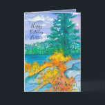 Herfst Mountain Lake Gelukkige Verjaardag Broer Kaart<br><div class="desc">Een herfst seizoen verjaardagskaart met een bergmeer in het najaar met planten en struiken die in de rotsen groeien en van kleur veranderen naar felgele kleuren en sinaasappels met een maagdenpalm,  geschilderd met inkt en beschilderd met waterverf. U kunt de tekst aanpassen aan uw behoeften.</div>