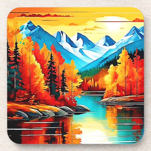 Herfst Mountain Lake Scene Bier Onderzetter (Voorkant)