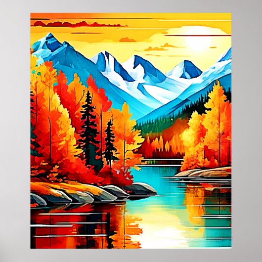 Herfst Mountain Lake Scene Poster (Voorkant)