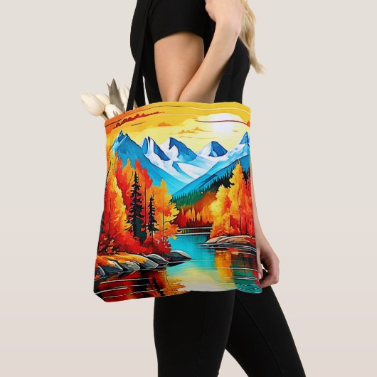 Herfst Mountain Lake Scene Tote Bag (Dichtbij)