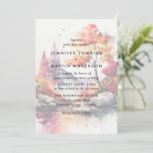 Herfst Mountain Lake Trees Waterverf bruiloft Kaart (Staand voorkant)