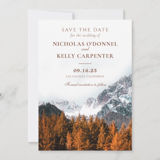 Herfst Mountain Terracotta Bos Bruiloft Save The Date (Voorkant)