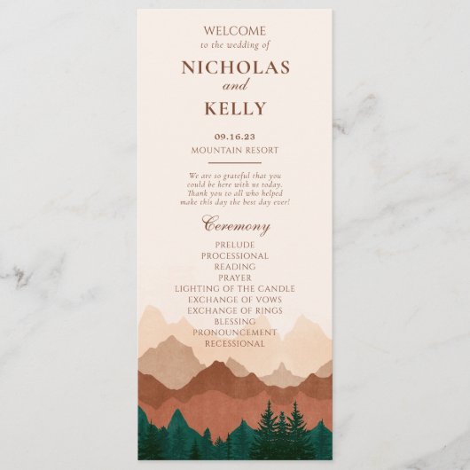 Herfst Mountain Terracotta Bos Trouwprogramma's Programmakaart (Voorkant)