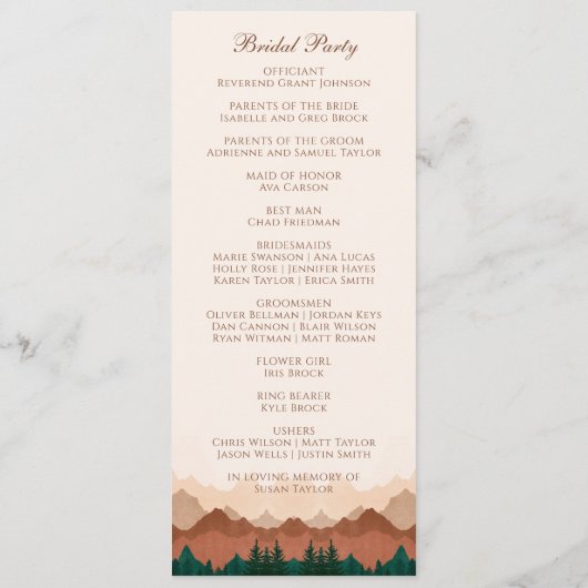 Herfst Mountain Terracotta Bos Trouwprogramma's Programmakaart (Achterkant)