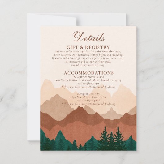 Herfst Mountain Terracotta Forest Wedding Details Notitiekaartje (Voorkant)