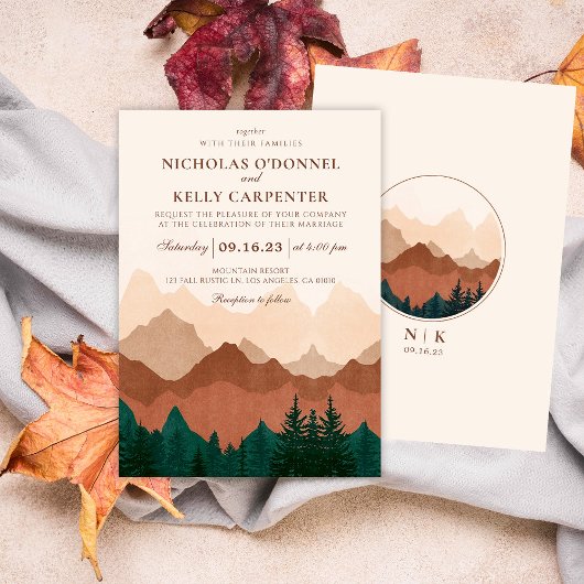 Herfst Mountain Terracotta Forest Wedding Invitati Kaart