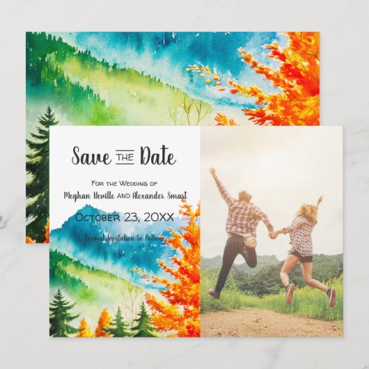 Herfst Mountain Wedding Bewaar de datum met foto Save The Date (Voorkant / Achterkant)