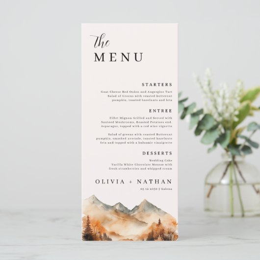 Herfst Mountain Wedding Menu en dank u (Staand voorkant)